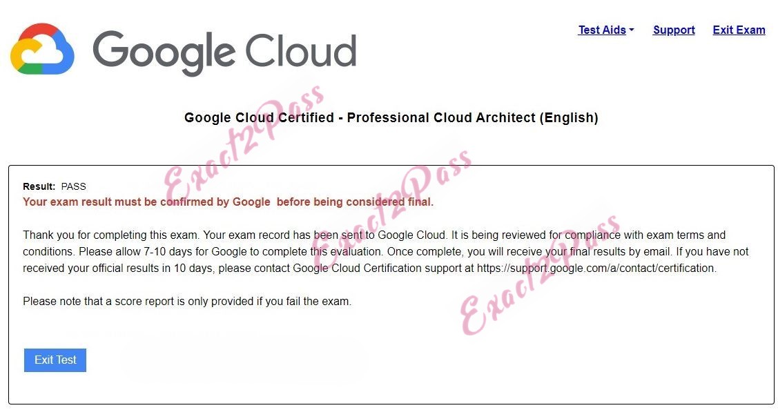 Verified passing result for Google Cloud Certified Professional-Cloud-Architect exam 1