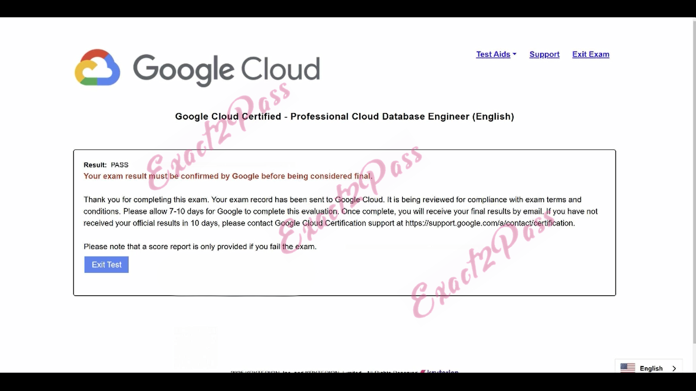 Verified passing result for Cloud Database Engineer Professional-Cloud-Database-Engineer exam 1