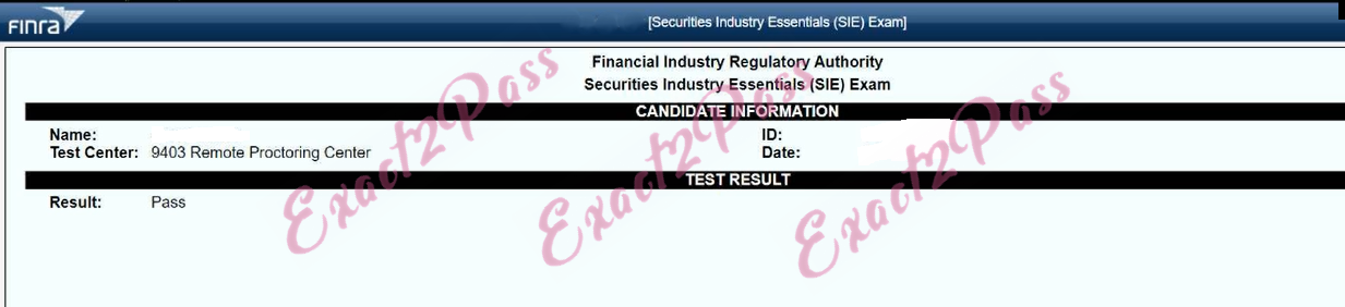 Verified passing result for General Securities Representative SIE exam 1