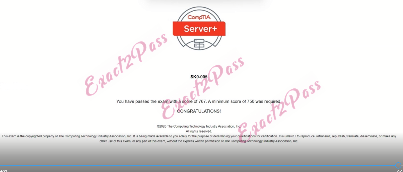 Verified passing result for CompTIA Server+ SK0-005 exam 1