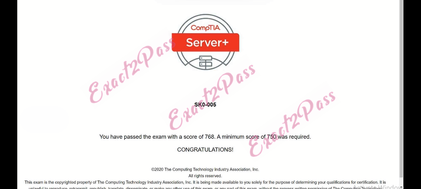 Verified passing result for CompTIA Server+ SK0-005 exam 2