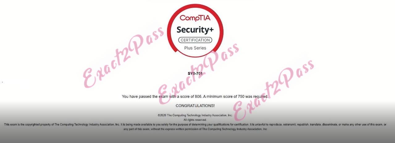 Verified passing result for CompTIA Security+ SY0-701 exam 2