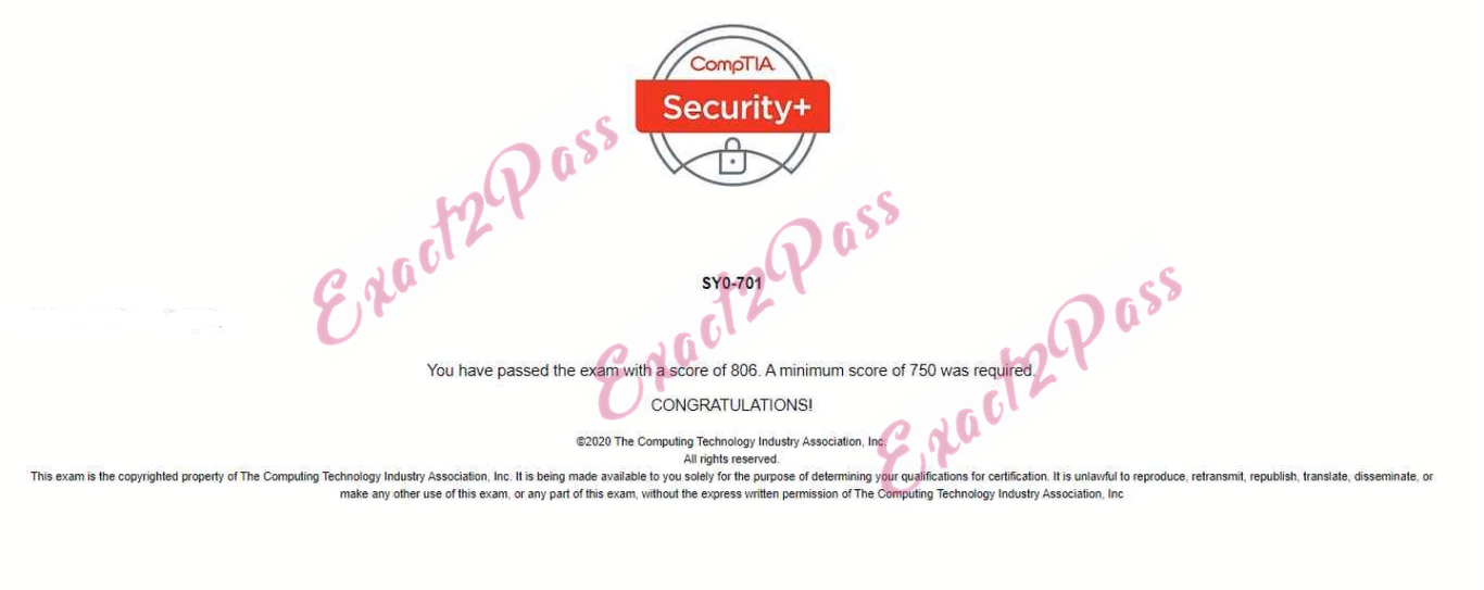 Verified passing result for CompTIA Security+ SY0-701 exam 1