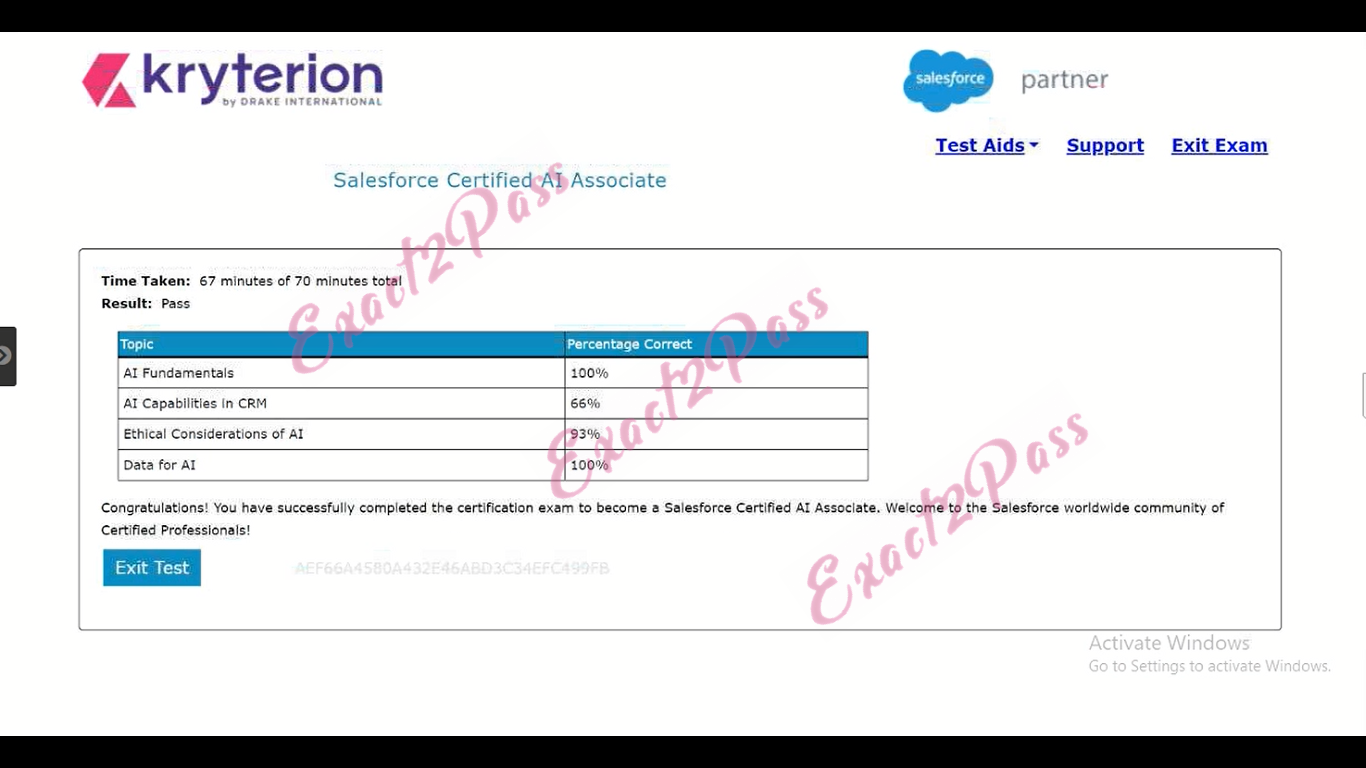 Verified passing result for AI Associate Salesforce-AI-Associate exam 1