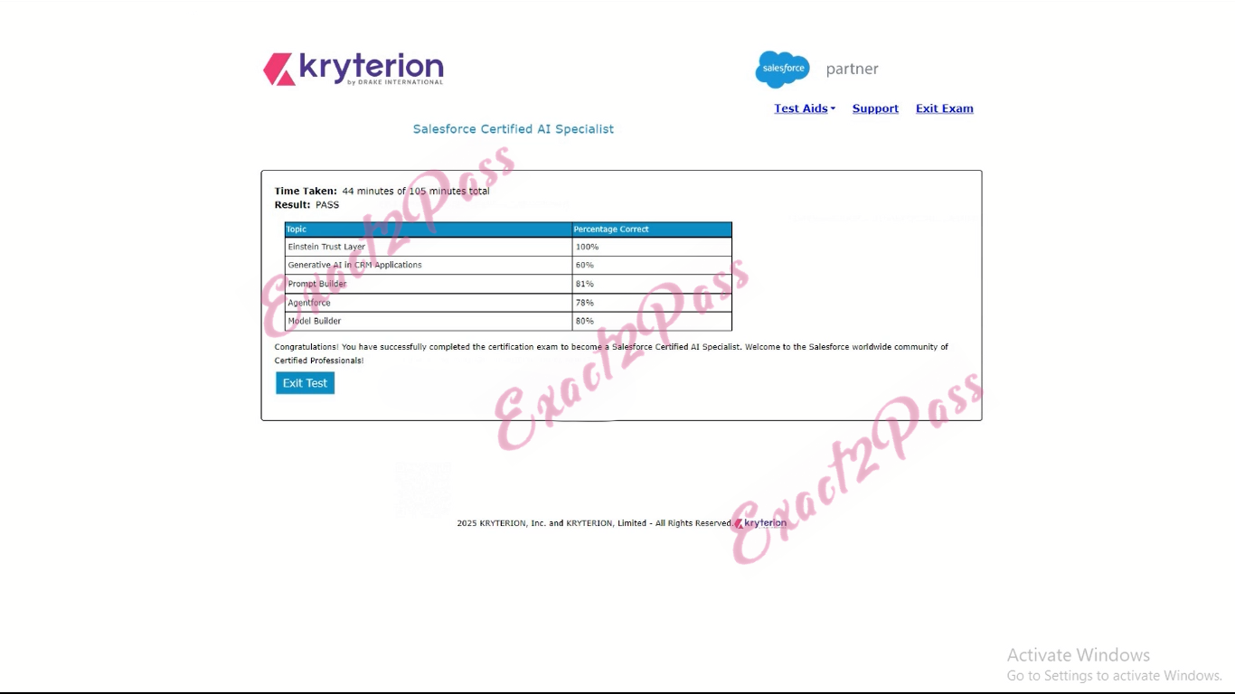 Verified passing result for AI Associate Salesforce-AI-Associate exam 3