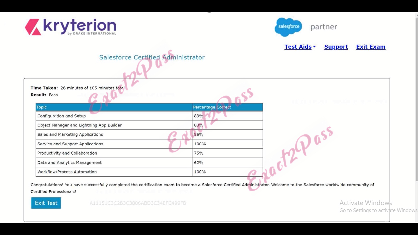 Verified passing result for Salesforce Administrator Salesforce-Certified-Administrator exam 1