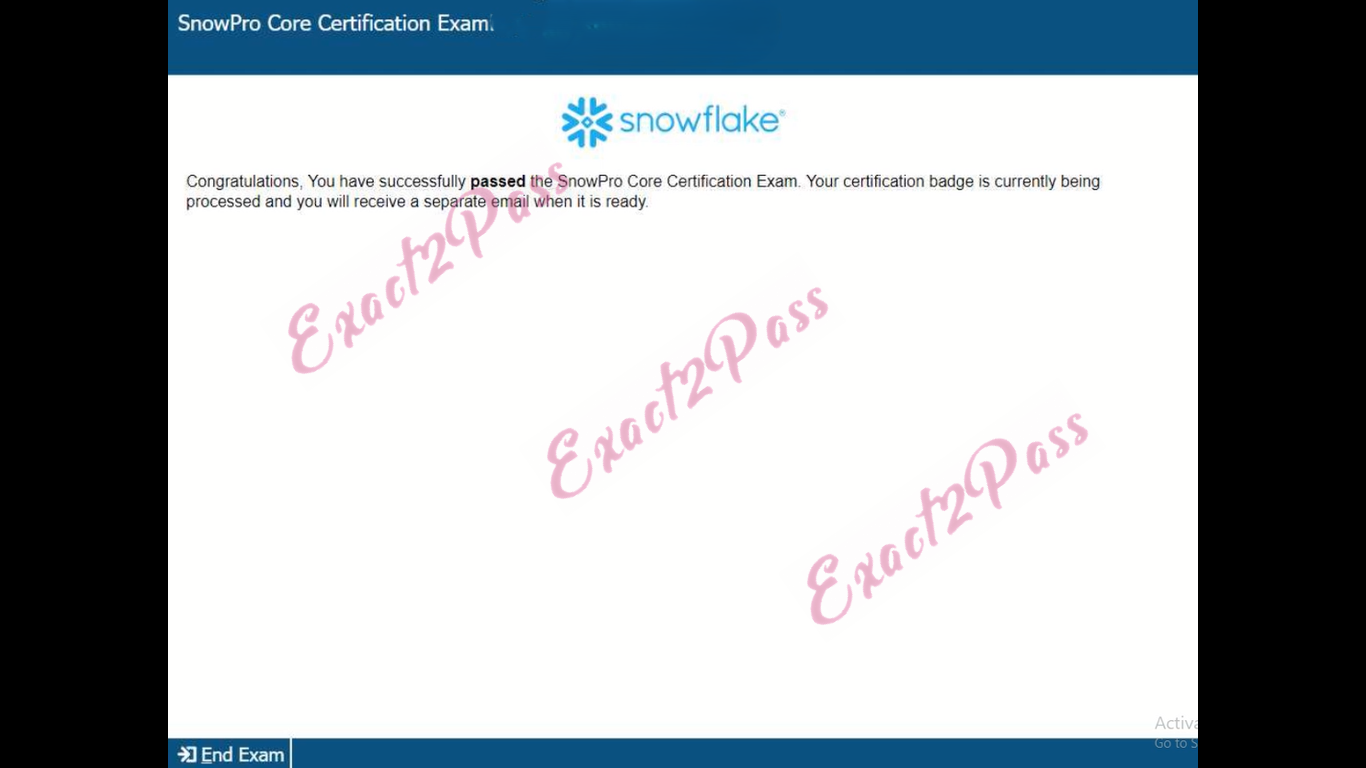 Verified passing result for SnowPro Core Certification SnowPro-Core exam 3